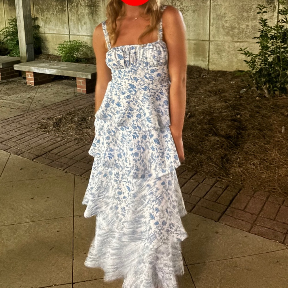 Blue and White Floral Asymmetrical Dress